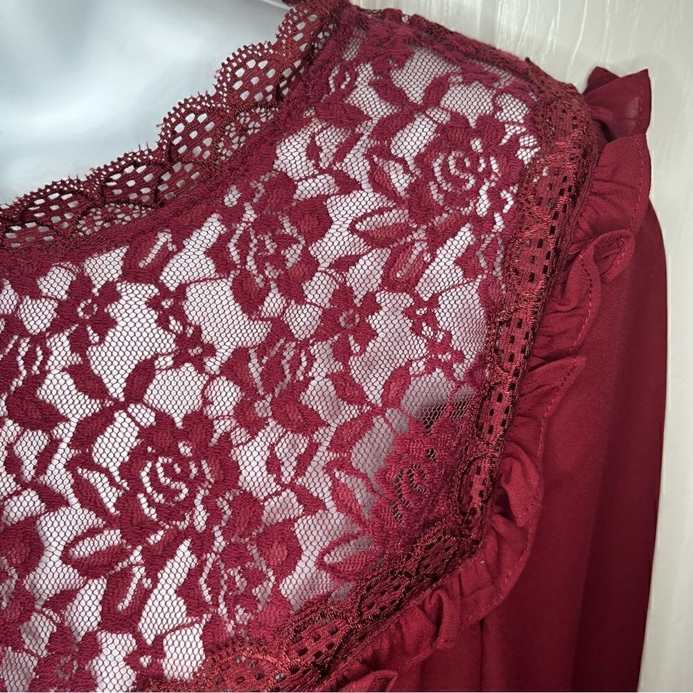 ModCloth Burgundy Lace Yoke Long-Sleeve Blouse - Picture 5 of 10